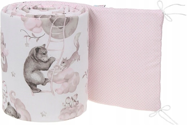 Minkšta kūdikio lovytės apsauga Babymam, 180x30 cm, Balta/Rožinė