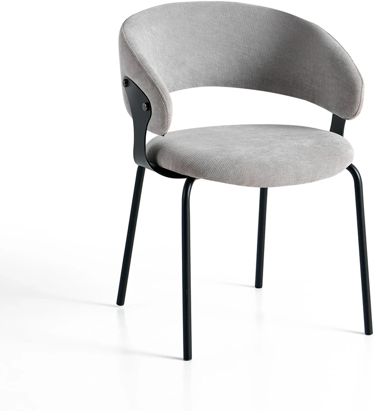 Minkšta valgomojo kėdė, šviesiai pilka, juodos metalinės kojos, su atlošu