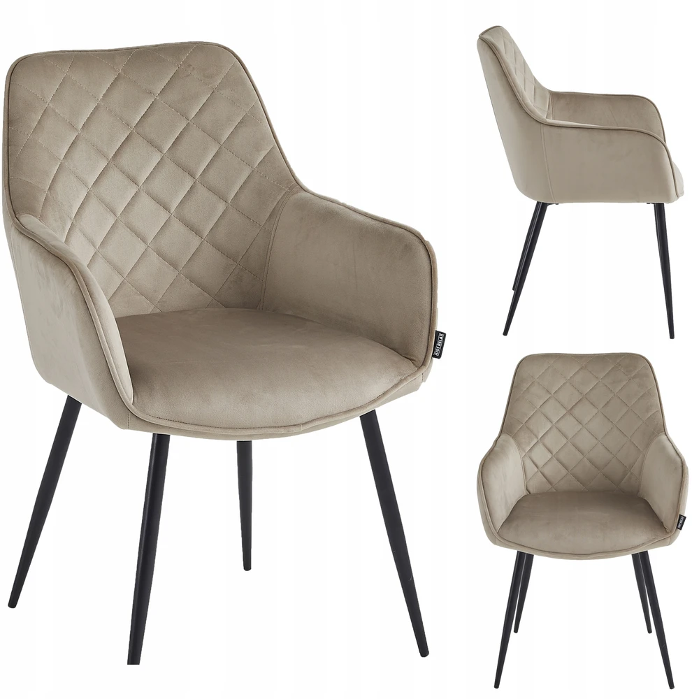 Just Relax Minkšta VELVET kėdė valgomajam, svetainei, QUILTED glamour BEIGE