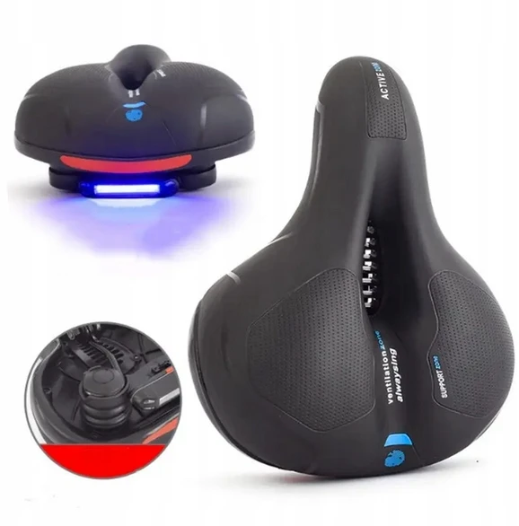MINKŠTAS DVIRAČIO BALNĖLIS su lempa, balnas nuo šoko, LED VENTILACIJA, USB