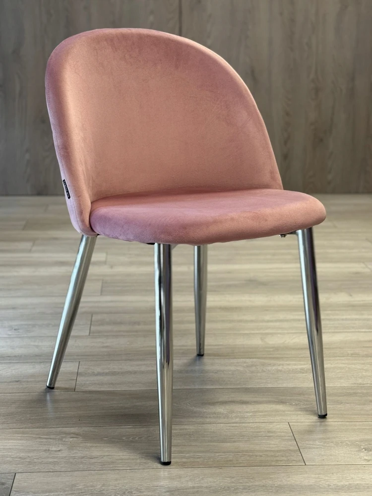 MINŠTA KĖDĖ LUGANO| Rožinis aksomas| Chromuotos modernios kojos