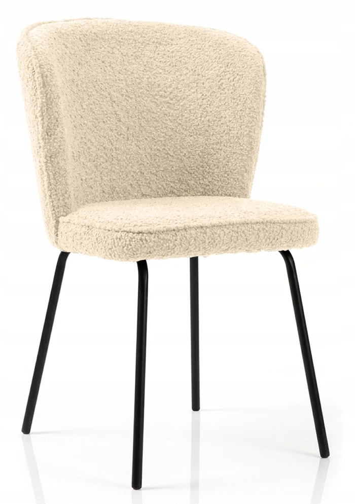 MINŠTA KĖDĖ LUGANO| Smėlio spalvos boucle audinys| Juodos modernios kojos