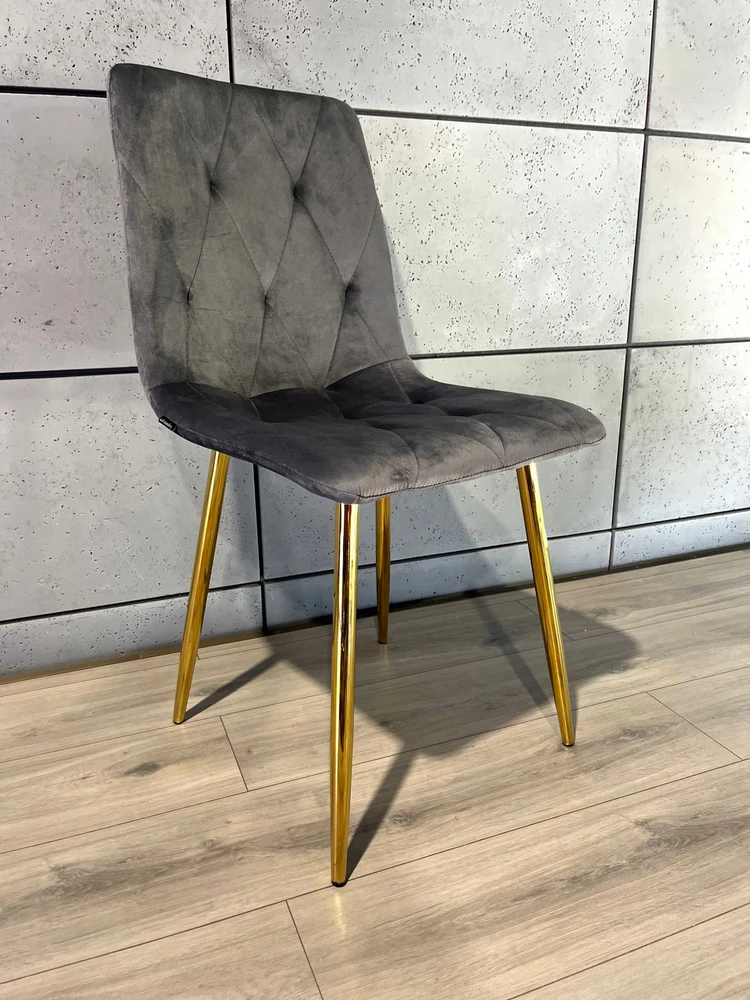 MINŠTA KĖDĖ LUGANO Tamsiai pilka aksominė Auksinės modernios kojos