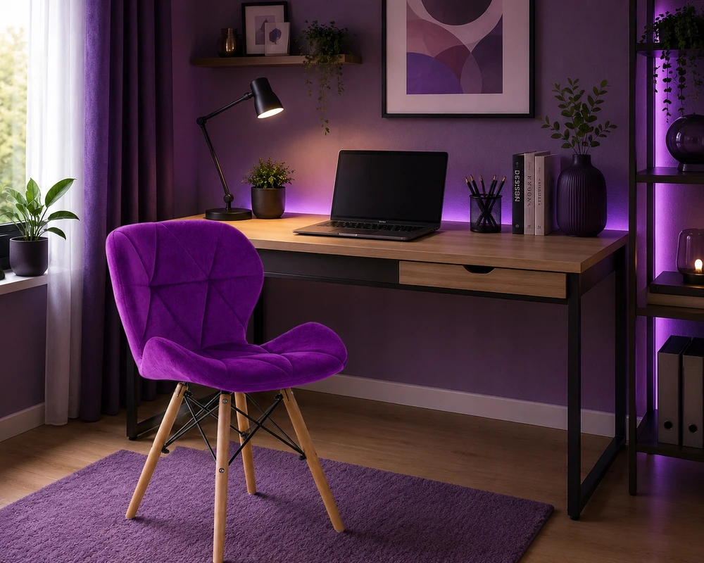 MINŠTA KĖDĖ LUGANO| Violetinis aksomas| Šiuolaikinės medinės kojos