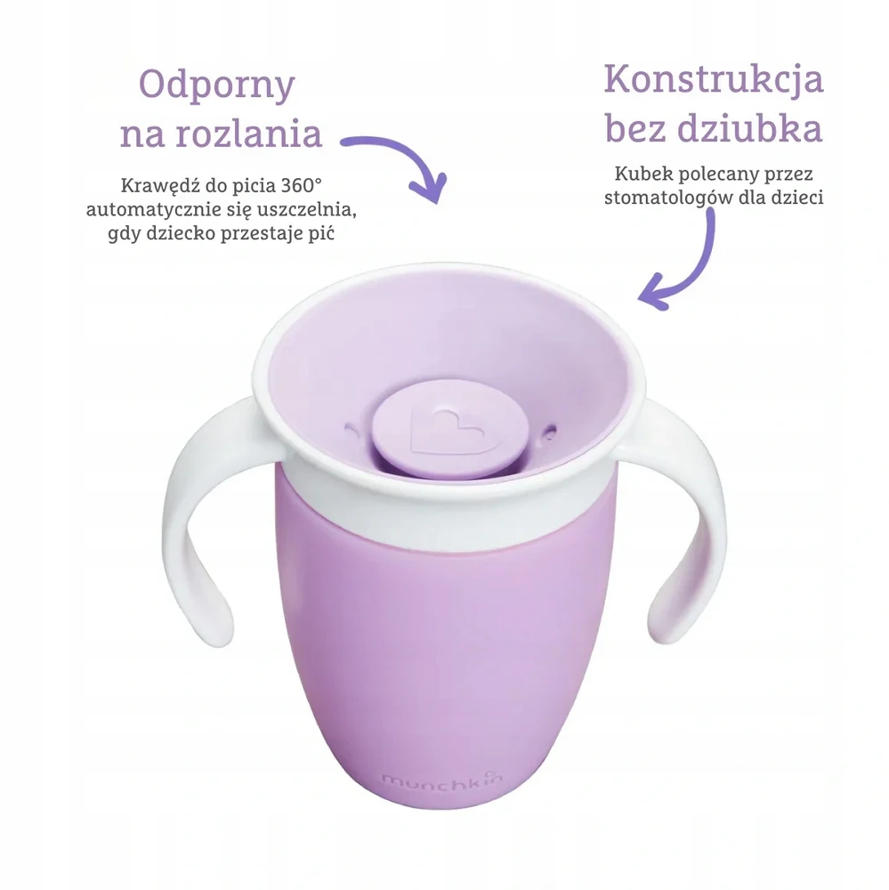 Miracle 360 ​​treniruočių puodelis su rankenėlėmis 207ml munchkin purpurinė/rožinė