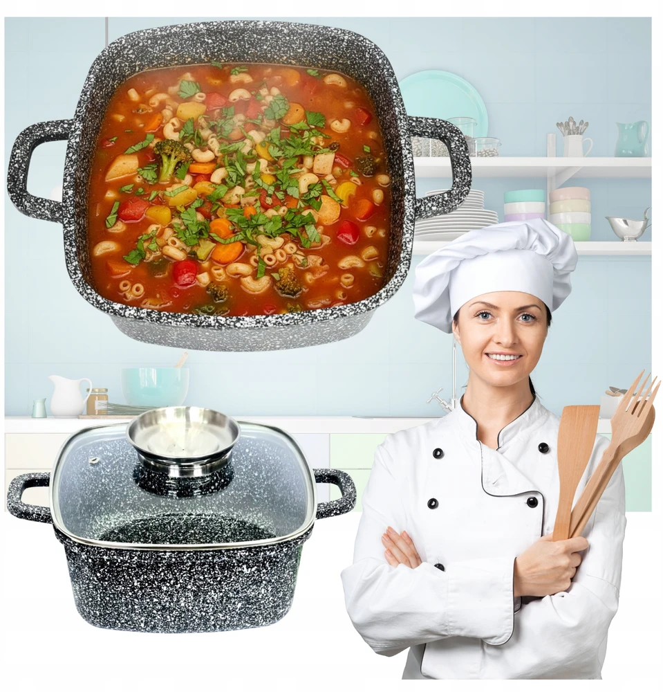 Misoli Kvadratinis marmurinis PUODAS 20 CM 1,3 L BM519 VIRTUVĖS DUJŲ INDUKCINIS KIETAS