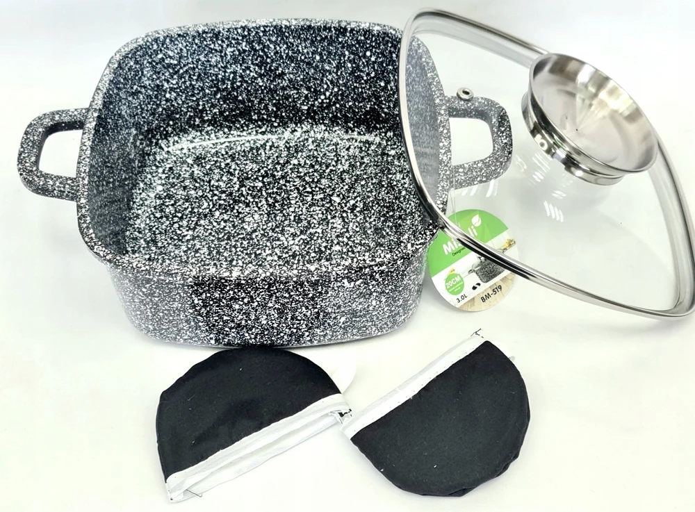 Misoli Kvadratinis marmurinis PUODAS 20 CM 1,3 L BM519 VIRTUVĖS DUJŲ INDUKCINIS KIETAS