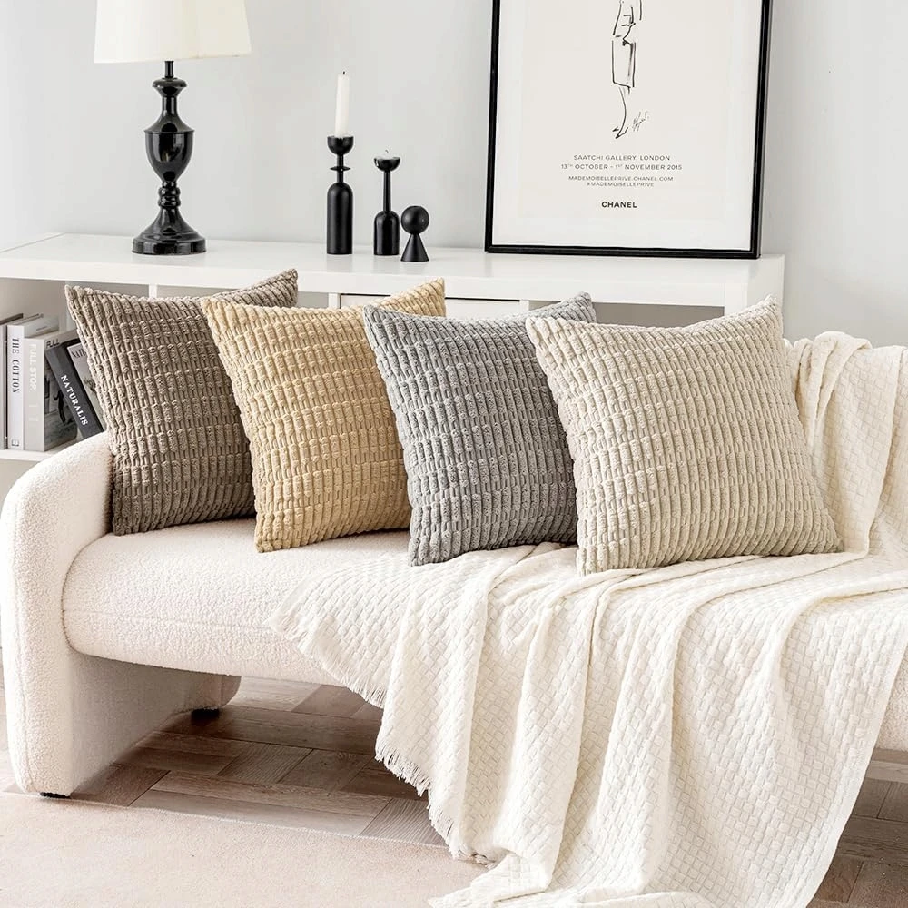 MIULEE 4 x Minkštas pagalvės užvalkalas 40x40 cm užtrauktukas miegamojo svetainei BEIGE QV