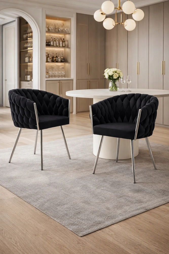 Mivihome Minkšta kėdė svetainei, valgomajam, juodas chromas, modernus aksomas