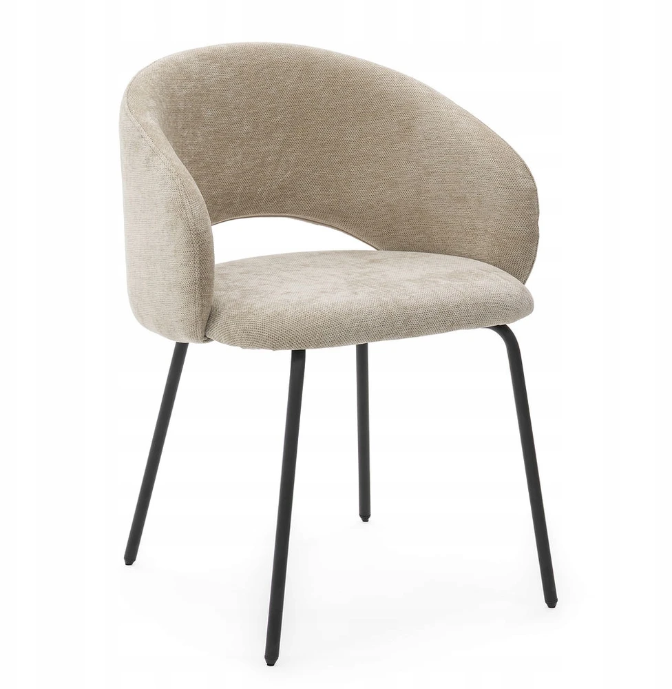 Mivihome VELO smėlio spalvos minkšta kėdė, valgomojo stalas, tualetinis staliukas, juodos modernios kojos