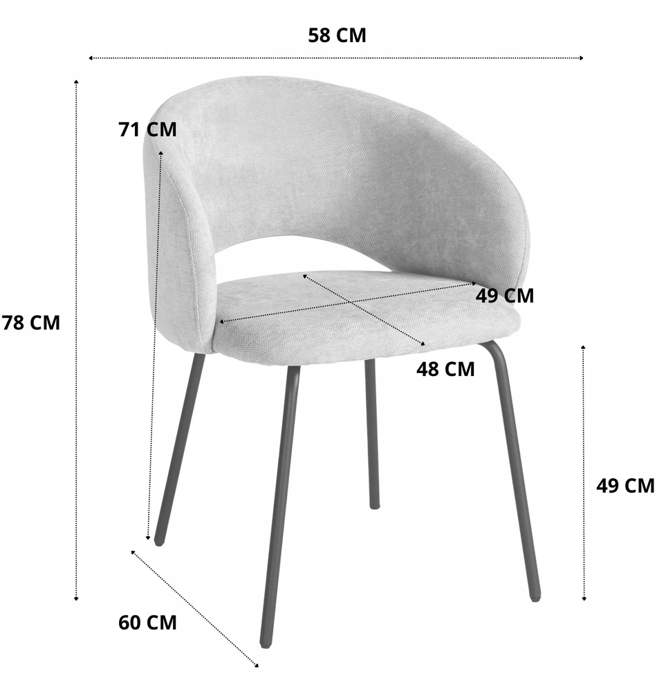 Mivihome VELO smėlio spalvos minkšta kėdė, valgomojo stalas, tualetinis staliukas, juodos modernios kojos