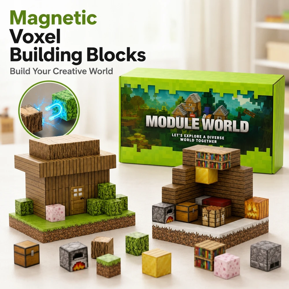 MIX MINECRAFT MAGNETINIAI BLOKAI - KUBAS 400 VNT. + 20 FIGURŲ