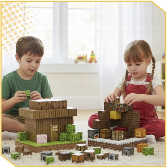 MIX MINECRAFT MAGNETINIAI BLOKAI - KUBAS 400 VNT. + 20 FIGURŲ
