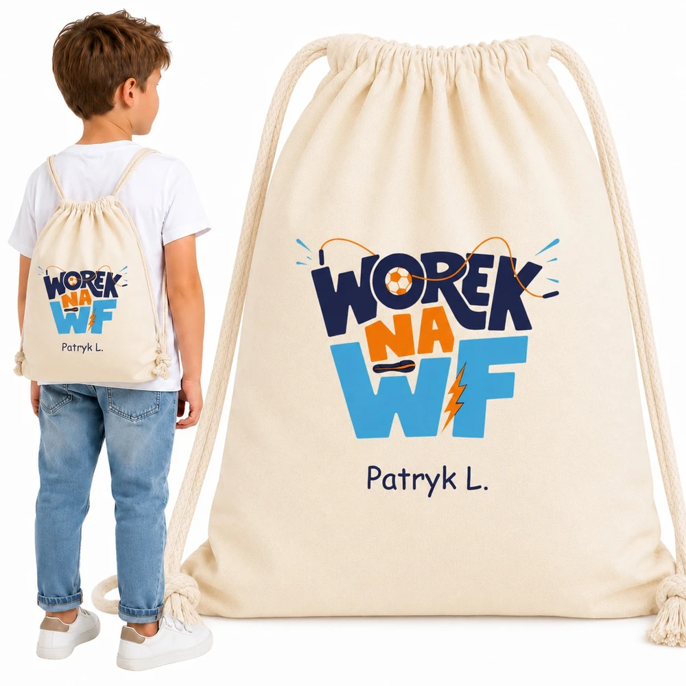 Miym Druczkiem WORKOPLECAK Z IMIENIEM NA WF DO SZKOŁY BAWEŁNIANY NA BUTY STRÓJ SPORTOWY