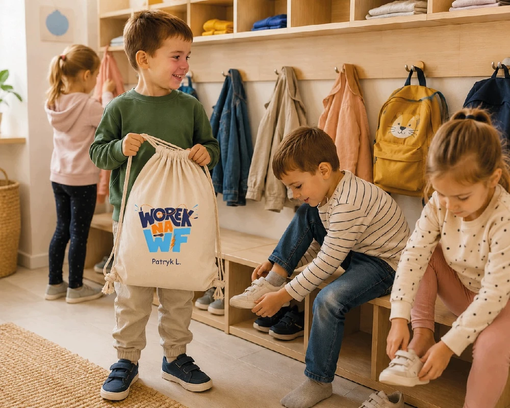 Miym Druczkiem WORKOPLECAK Z IMIENIEM NA WF DO SZKOŁY BAWEŁNIANY NA BUTY STRÓJ SPORTOWY