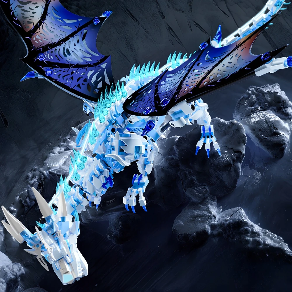 MJI 13093 plytos - kilnojamas mechaninis Viserion Ice Dragon LED, 1646 vnt.