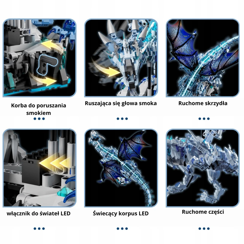 MJI 13093 plytos - kilnojamas mechaninis Viserion Ice Dragon LED, 1646 vnt.