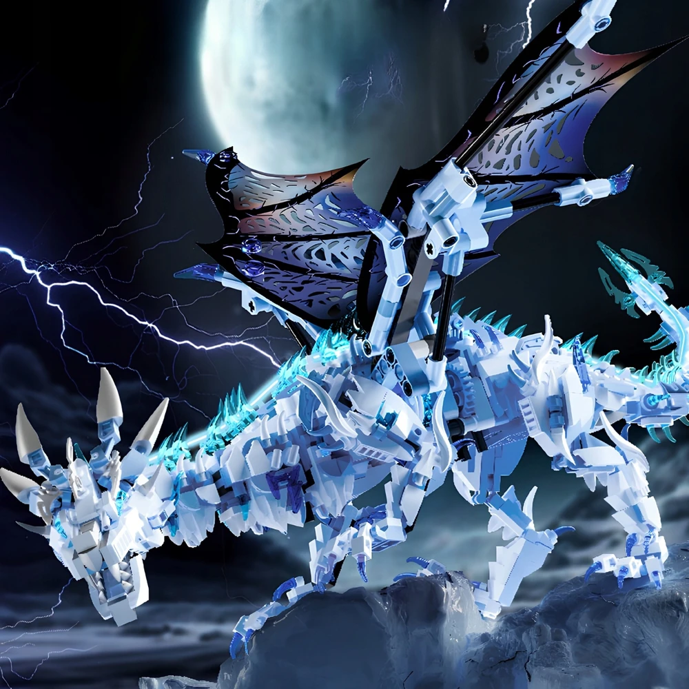 MJI 13093 plytos - kilnojamas mechaninis Viserion Ice Dragon LED, 1646 vnt.