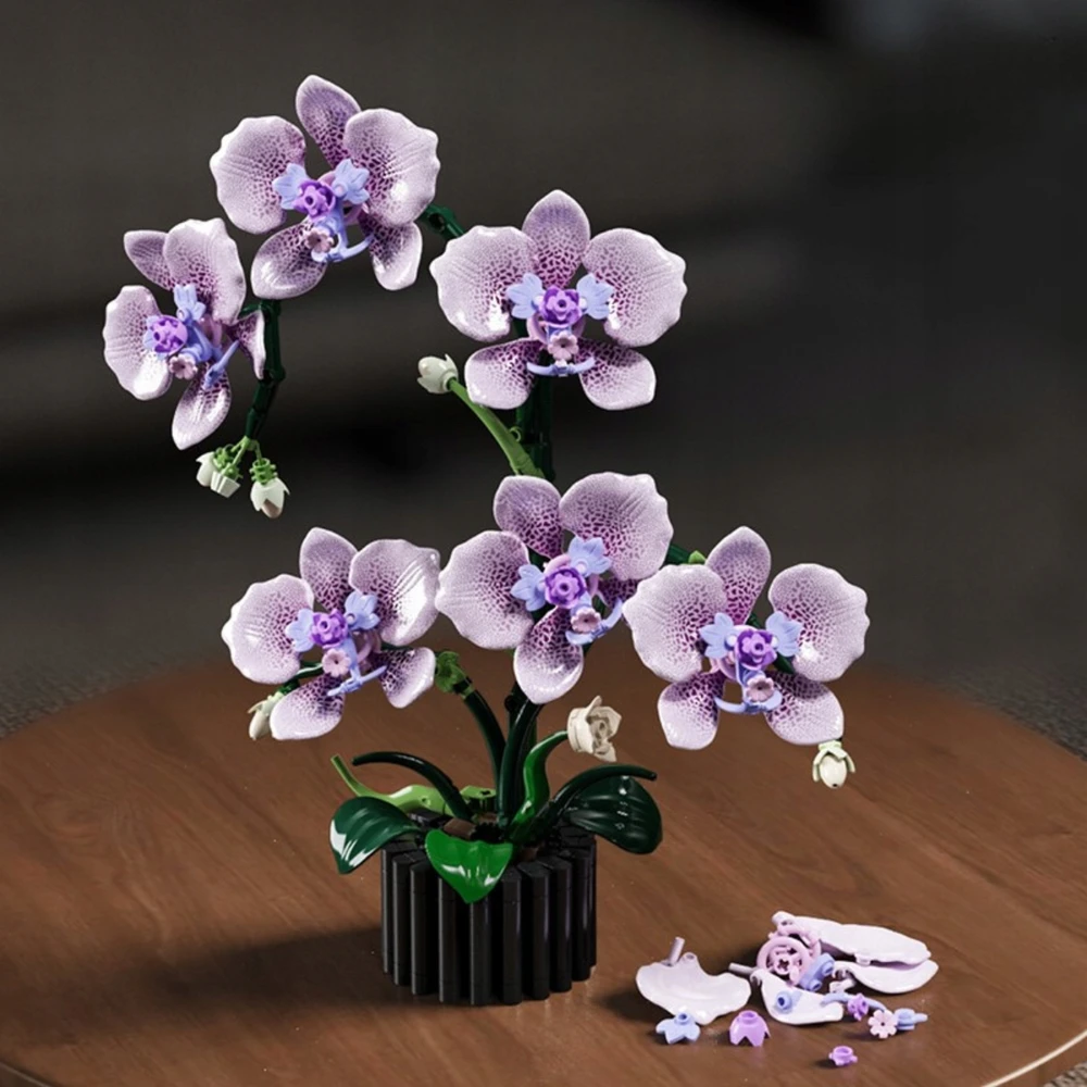 MJI 13115 Gėlių orchidėjų kaladėlės, 619 elementų - dekoratyvinis orchidėjų modelis