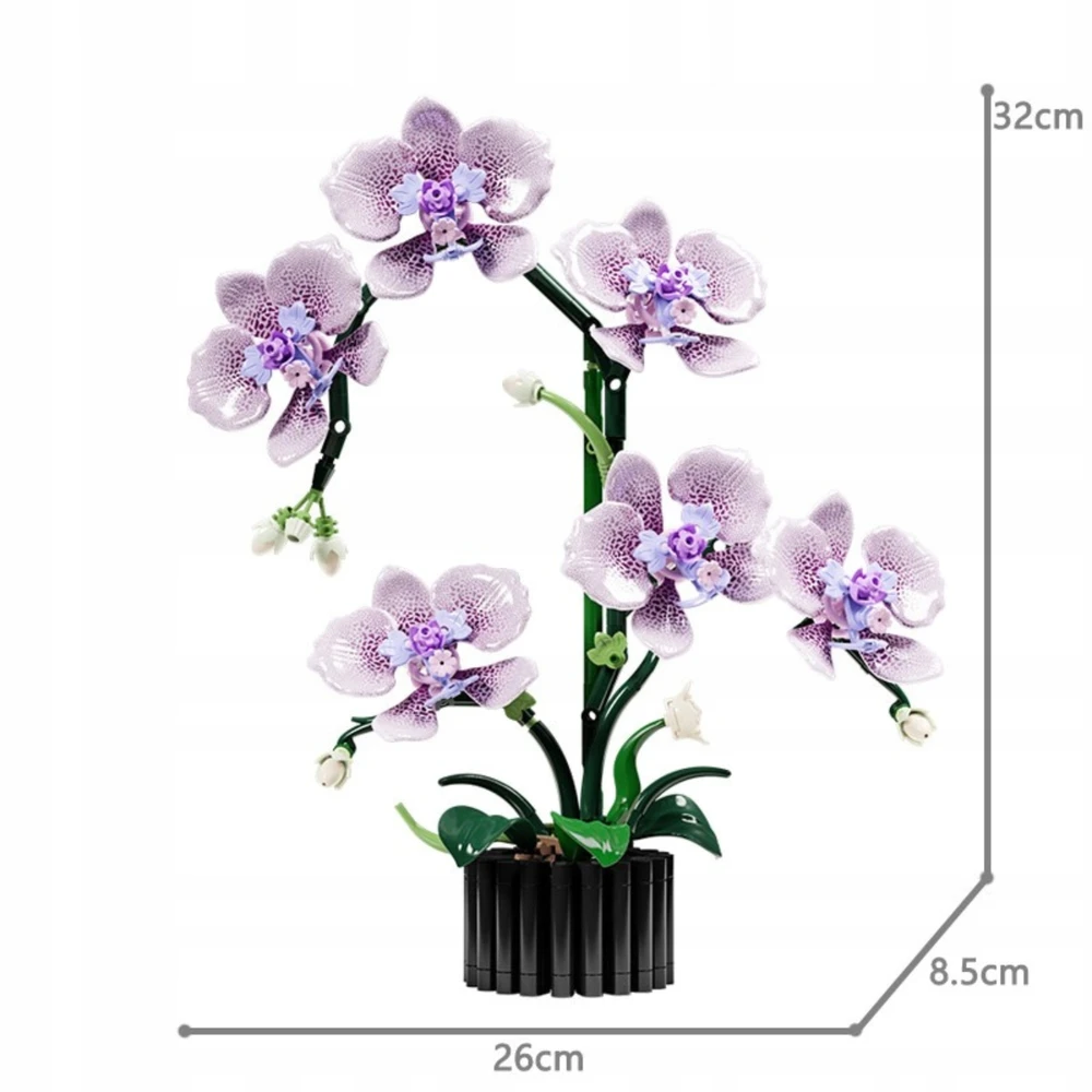 MJI 13115 Gėlių orchidėjų kaladėlės, 619 elementų - dekoratyvinis orchidėjų modelis