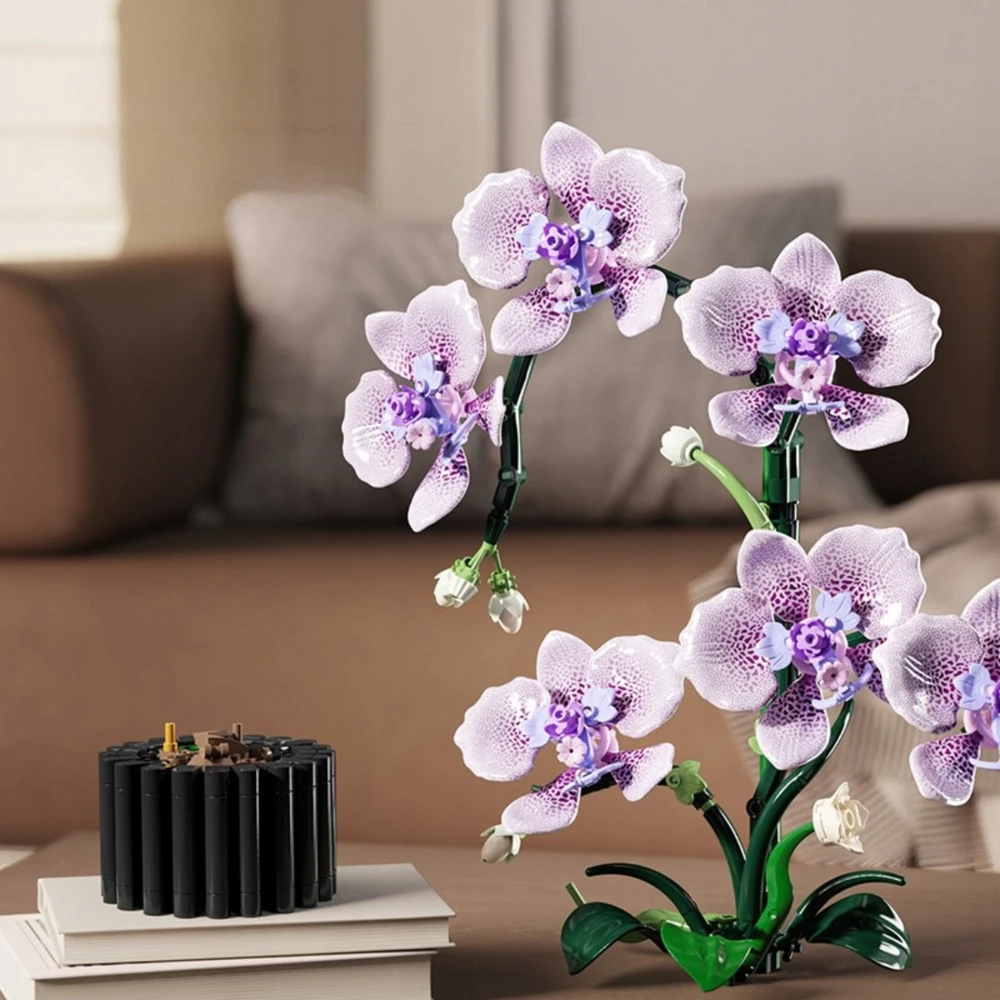 MJI 13115 Gėlių orchidėjų kaladėlės, 619 elementų - dekoratyvinis orchidėjų modelis