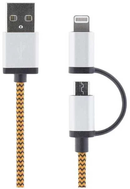 Mob. telefono kabelis STREETZ USB-microUSB+Lightning, 1.0m, oranžinis / IPLH-241