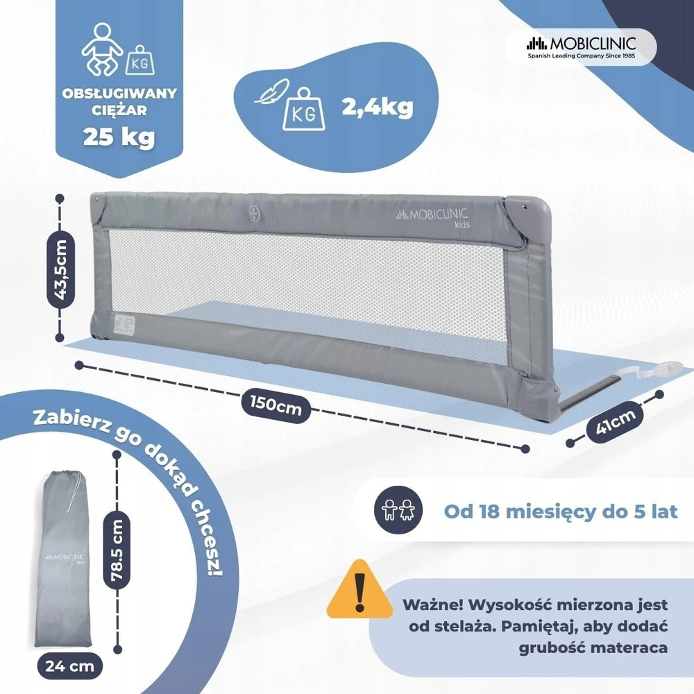 Mobiclinic Składana Barierka ochronna do łóżeczka