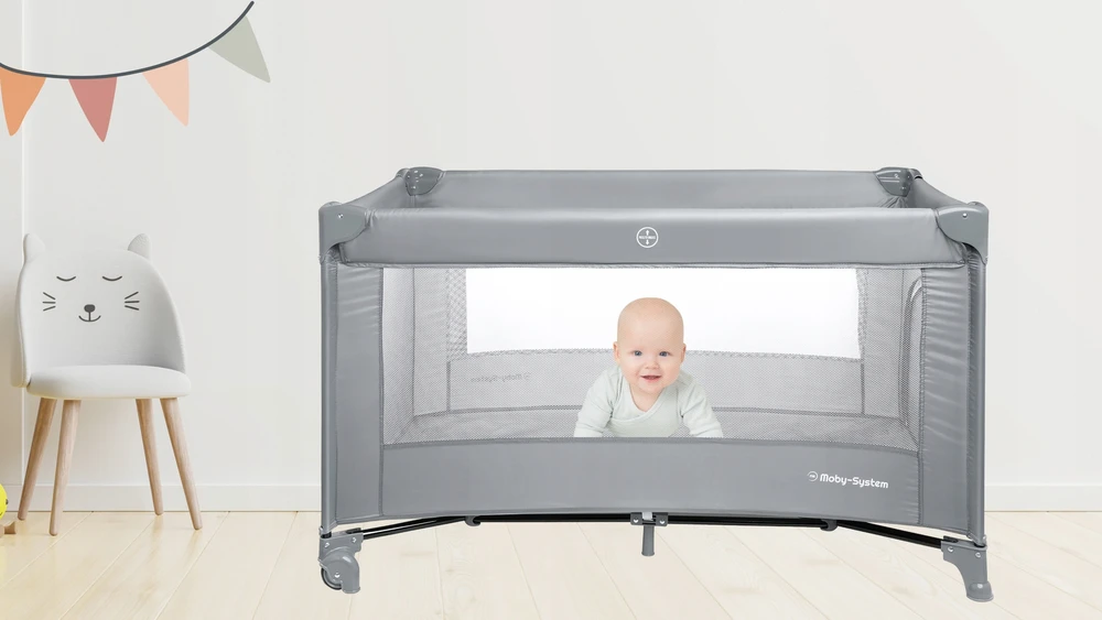 Moby System Kelioninė lovelė, kelioninis maniežas vaikui, su sulankstomu čiužiniu