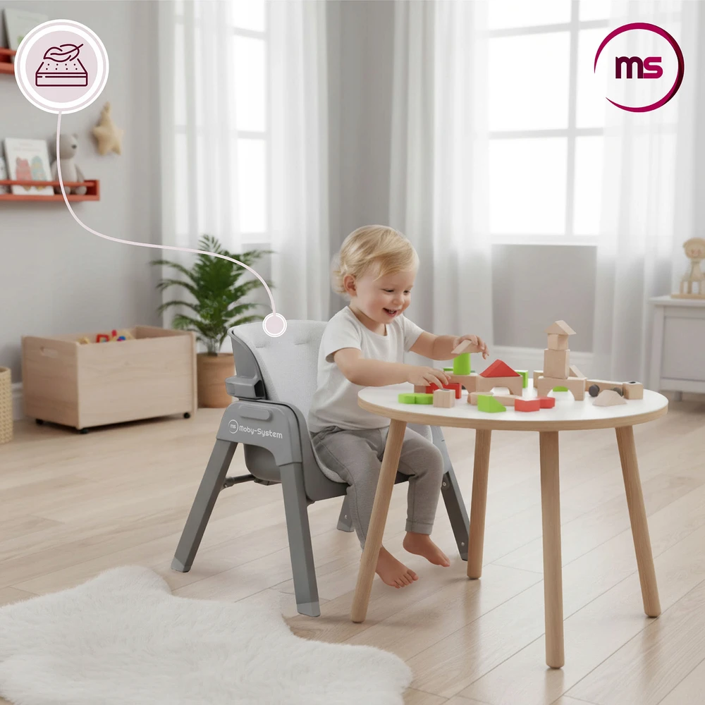 Moby System Noxi 3-in-1 sulankstoma maitinimo kėdutė, pilka