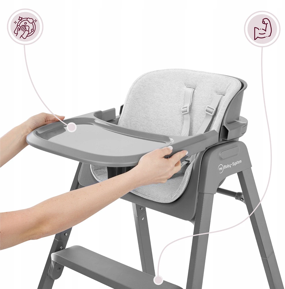 Moby System Noxi 3-in-1 sulankstoma maitinimo kėdutė, pilka