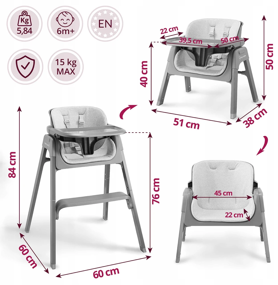 Moby System Noxi 3-in-1 sulankstoma maitinimo kėdutė, pilka