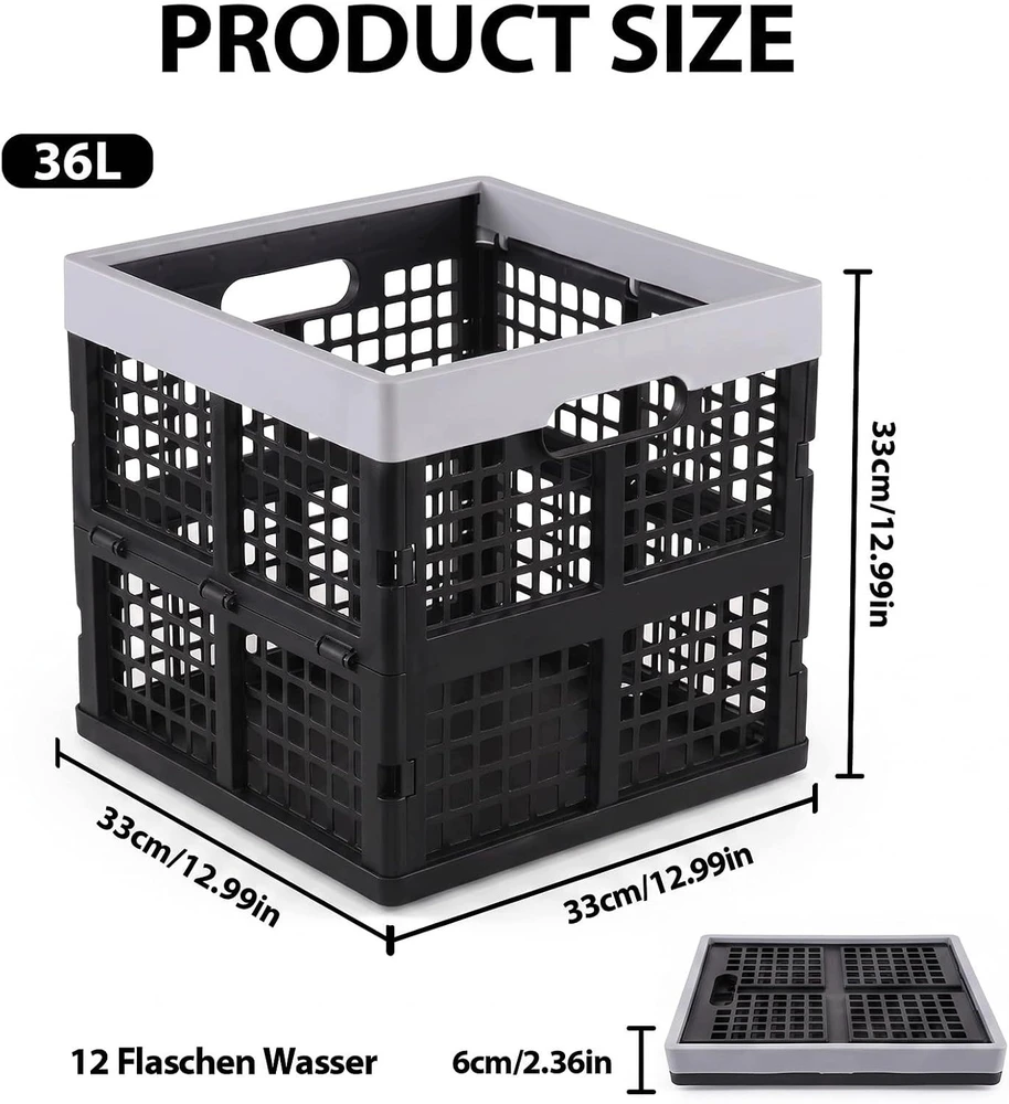 Moby System SKŁADANE PUDEŁKO PLASTIKOWE 36 L Z UCHWYTAMI WYTRZYMUJE 10 KG Juoda