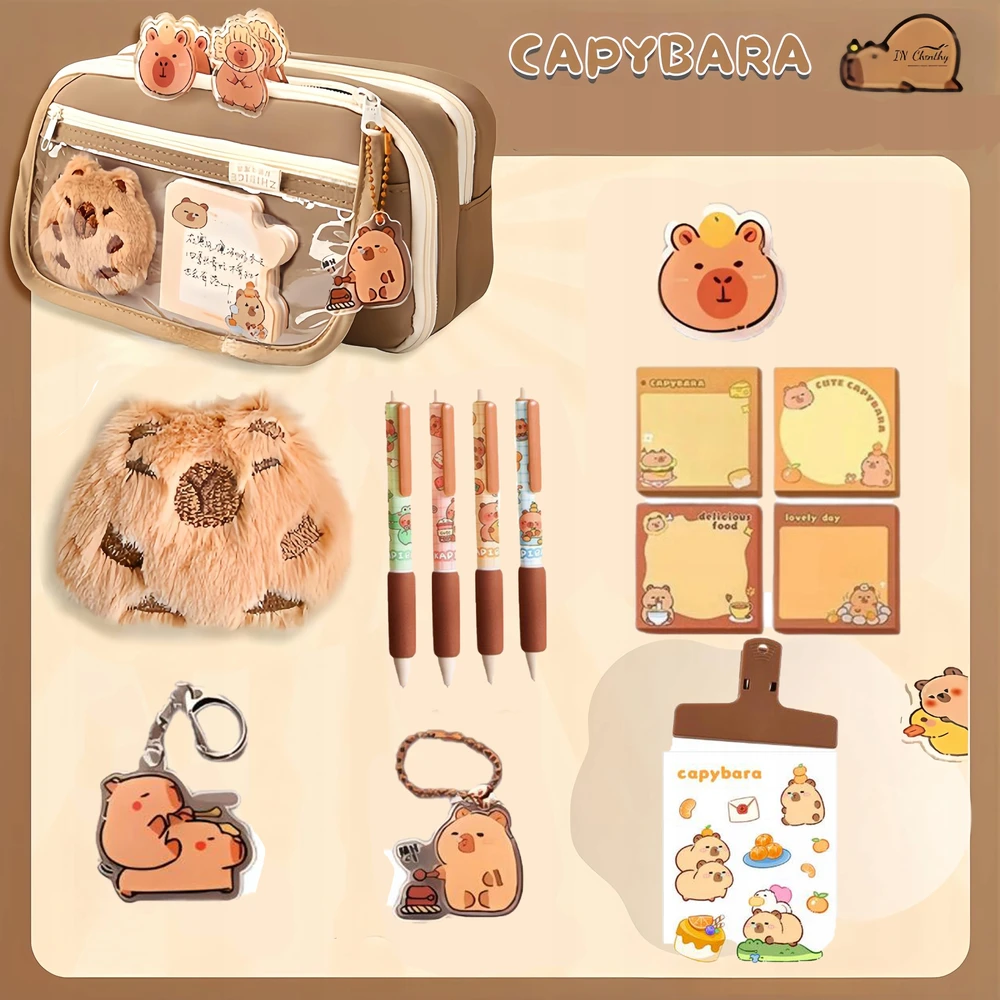 Modebelle TRIJŲ SKYRIŲ CAPYBARA MOKYKLINĖ PAŠIMTINĖ DĖŽĖ SU PRIEDAIS