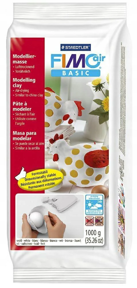 Modeliavimo masė - FIMO - AIR BASIC - Džiūsta ore - Lengva modeliuoti - Balta
