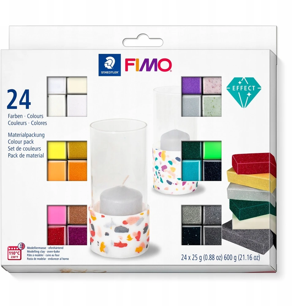Modeliavimo masė - FIMO EFFECT - 24 dalių rinkinys - Įvairiomis spalvomis - Suaugusiems ir vaikams - Meniniai kūriniai