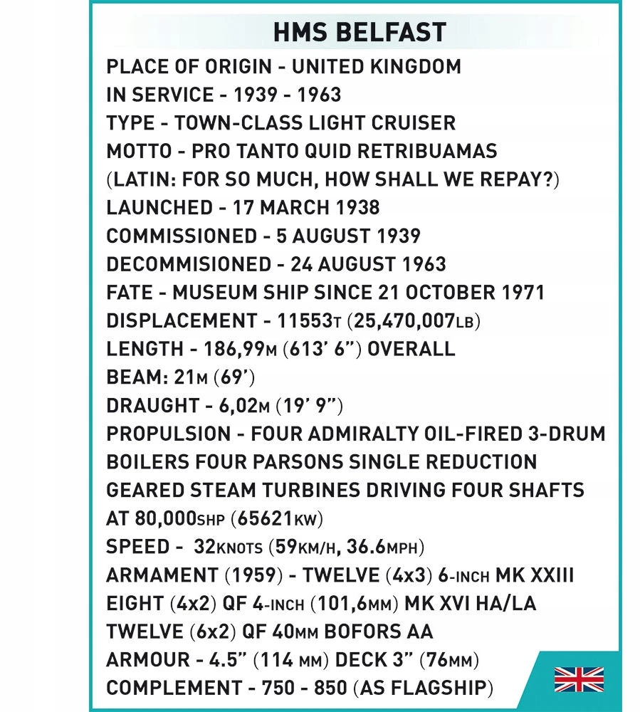 Modelio rinkinys - COBI - 4844 - HMS BELFAST - Plastikas - 1 vnt. - Surinkti patiems