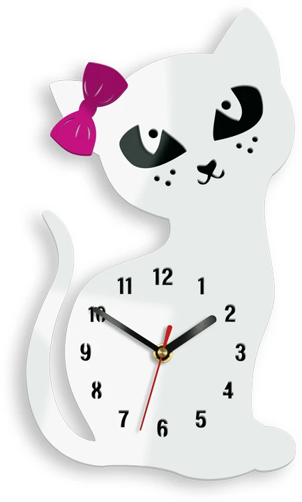 Modernclock Duży zegar ścienny MC- KOT- Baltas - DLA DZIECKA