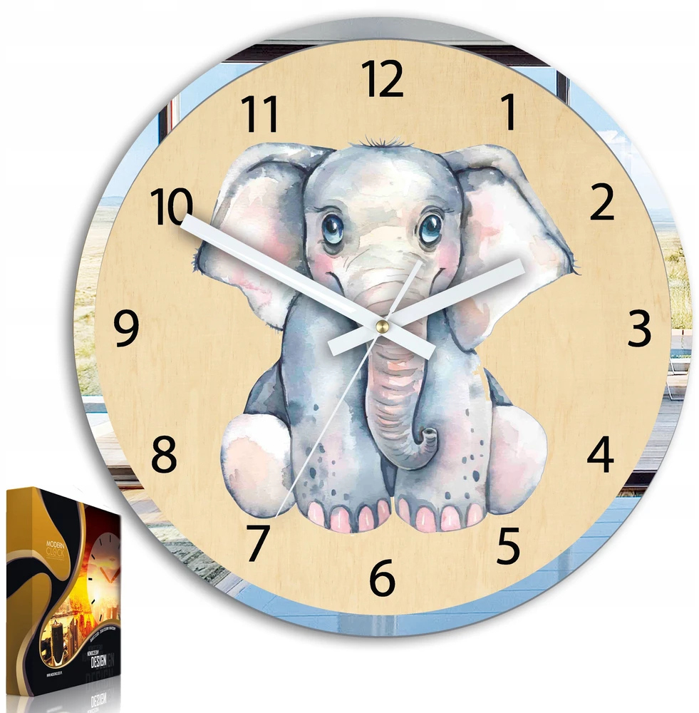 Modernclock Laikrodis ścienny dla dziecka SŁONIK 30cm CICHY