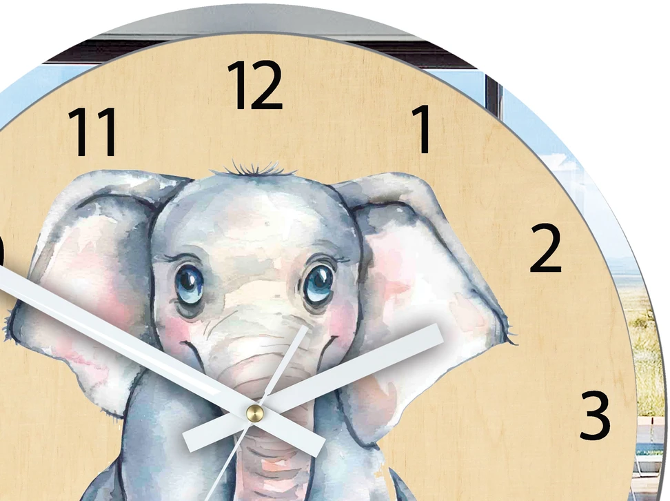 Modernclock Laikrodis ścienny dla dziecka SŁONIK 30cm CICHY