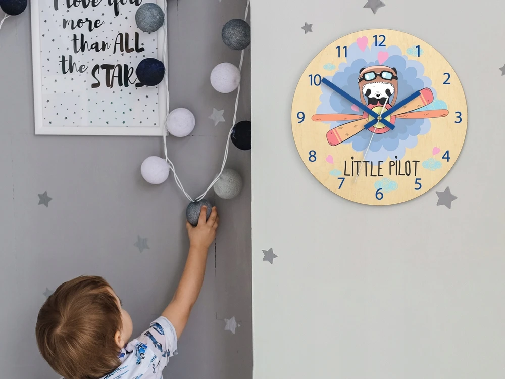 Modernclock Laikrodis ścienny do pokoju dziecka PANDA CICHY 30 cm