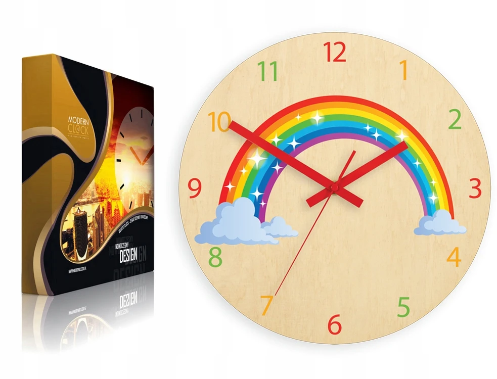Modernclock Laikrodis ścienny do pokoju dziecka TĘCZA 30cm CICHY