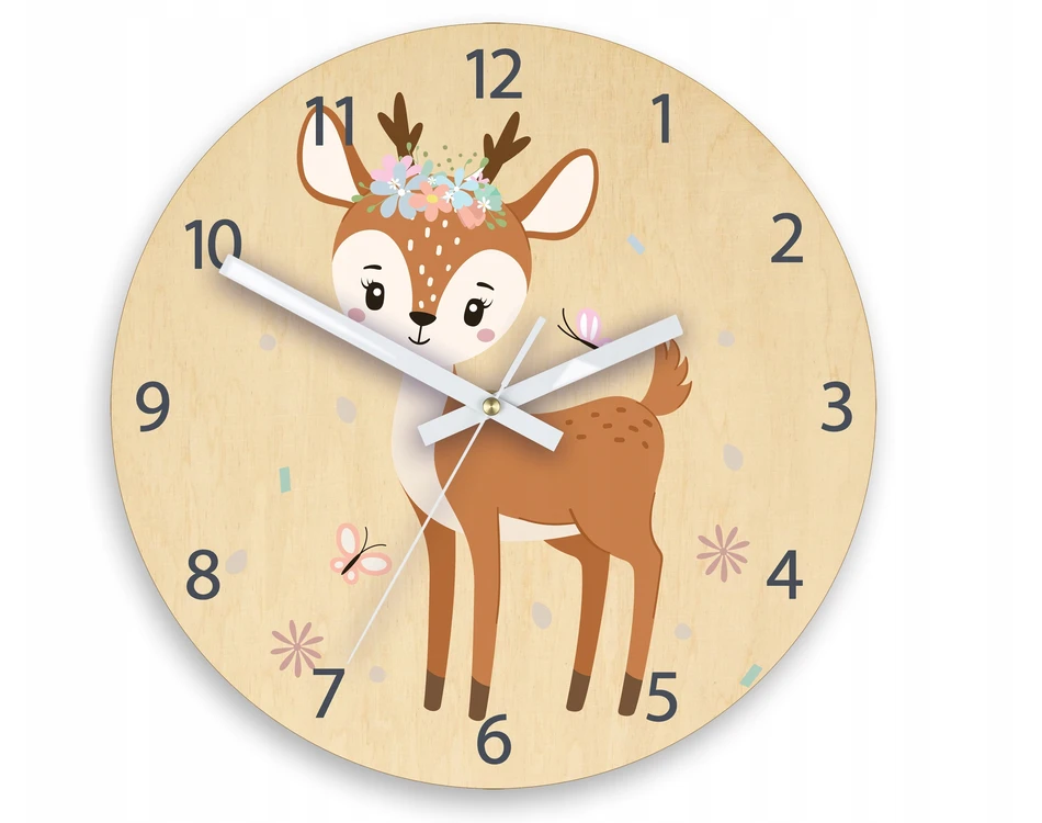 Modernclock Laikrodis ścienny Jelonek su kwiatami dla dziecka-CICHY