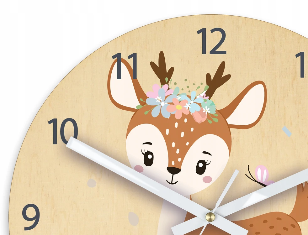 Modernclock Laikrodis ścienny Jelonek su kwiatami dla dziecka-CICHY
