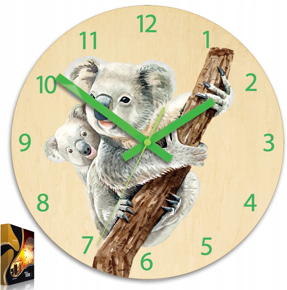 Modernclock Laikrodis ścienny KOALA do pokoju dla dziecka - CICHY