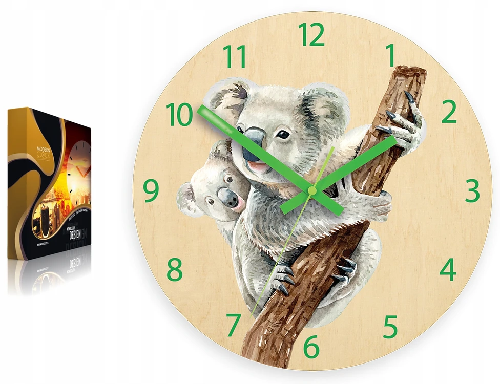 Modernclock Laikrodis ścienny KOALA do pokoju dla dziecka - CICHY