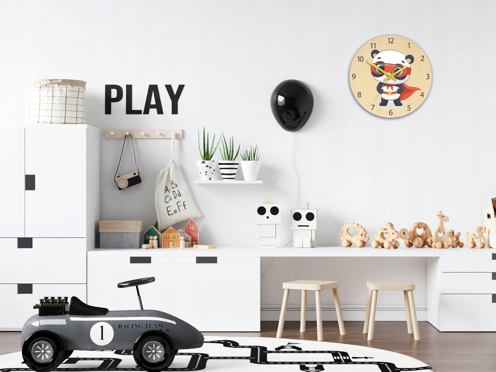 Modernclock Laikrodis ścienny PANDA do pokoju dziecka NOWOCZESNY