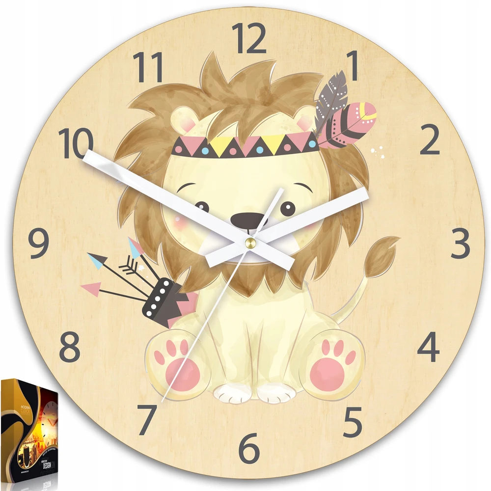 Modernclock Lew sieninis laikrodis vaikų kambariui modern LewIndianin