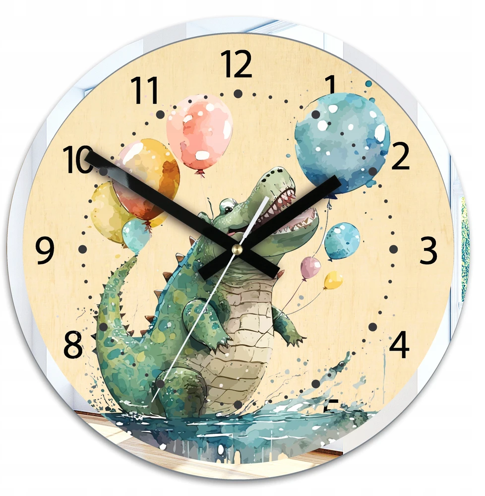 Modernclock Vaikiškas sieninis laikrodis Krokodilas 30cm - tylus mechanizmas