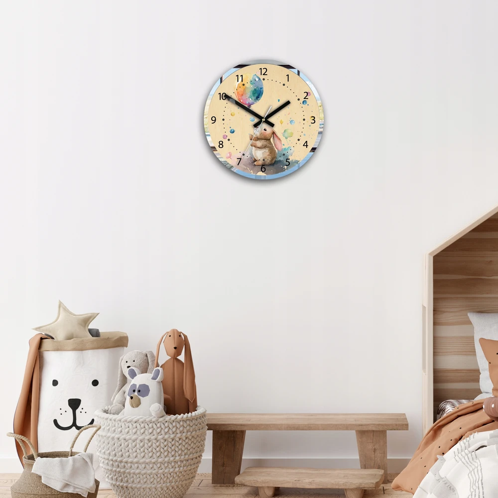 Modernclock Vaikiškas sieninis laikrodis Triušis su balionu 30cm HAPPY