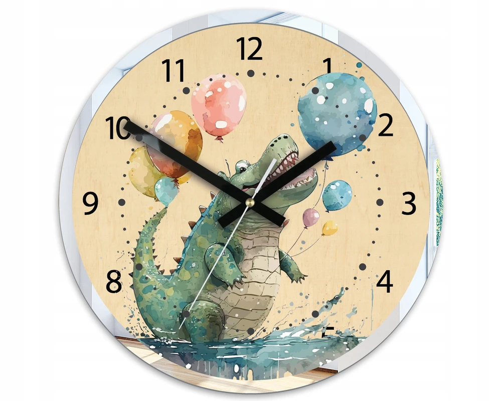 Modernclock Vaikiškas sieninis laikrodis Krokodilas 30cm - tylus mechanizmas
